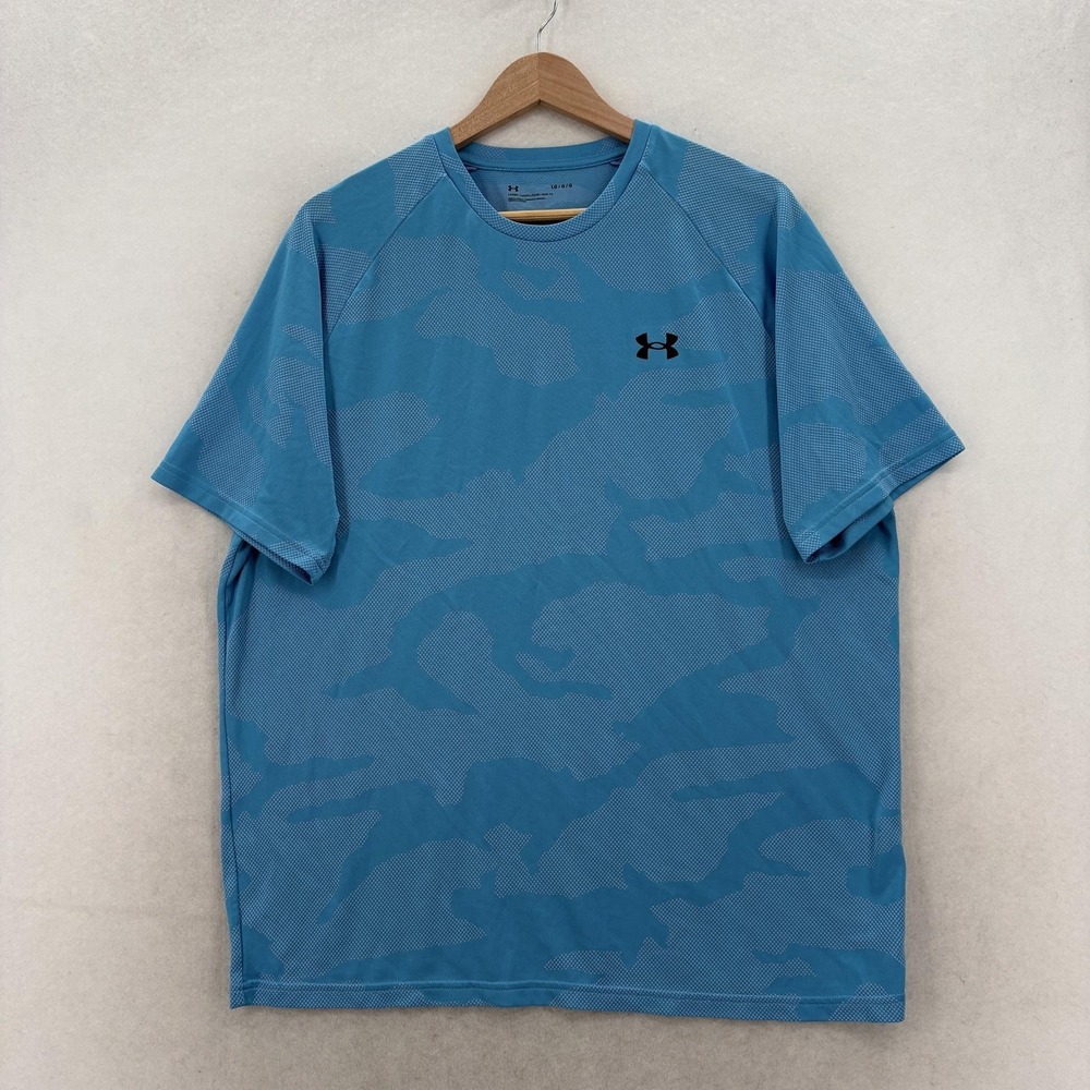 Under Armour Velocity Jacquard Tee Shirt Mens Large Blue Camo Short Sleeve Gym